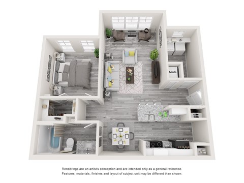 Floor plan for 1 bed, 1 bath, 824 sqft